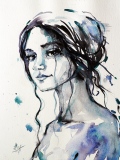 Lucie en bleu. - Portraits à l'aquarelle...