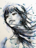 Laure dans le vent. - Portraits à l'aquarelle...