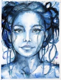 Maïa en bleu. - Portraits à l'aquarelle...