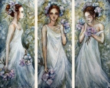 Triptyque Maïa aux hortensias. Technique mixte sur toile 50 X 20 cm chacune. - Peintures sur toile